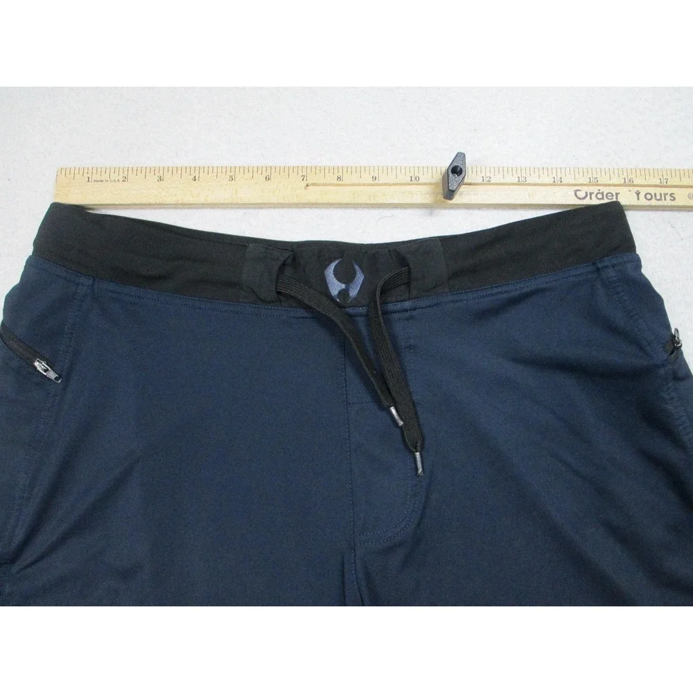 HYLETE Shorts Mens Medium Blue Athletic Training Zip Pocket Drawstring 12 Inseam